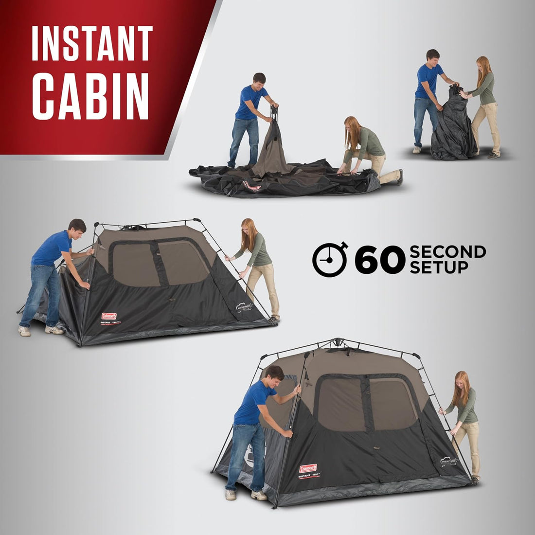 Coleman 4/6/8/10 Person Instant Camping Tent with 1-Minute Setup, Large Family Tent with Pre-Attached Poles, Air Vent, & Carry Bag, Sets up in about 60 Seconds