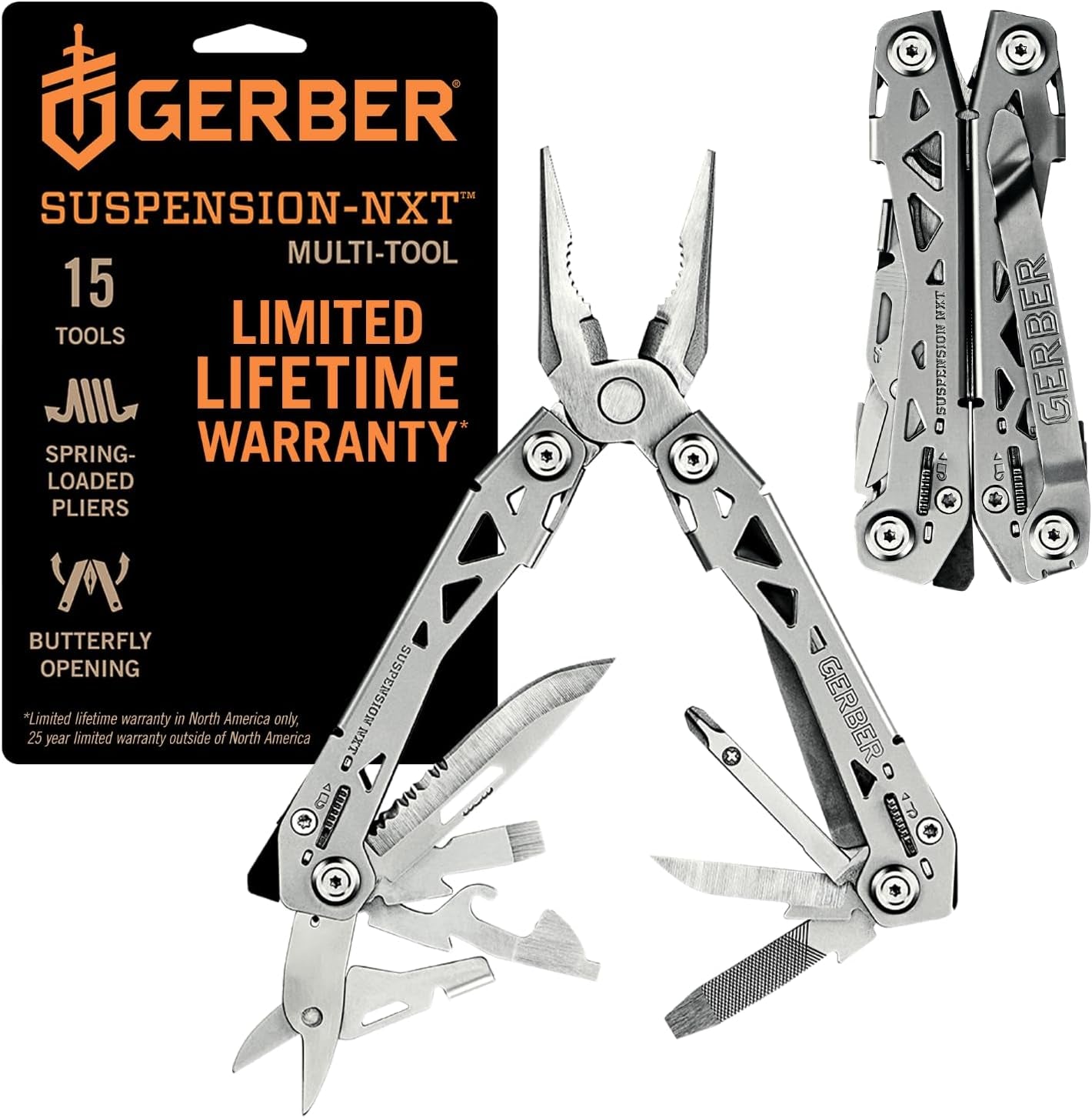 Suspension NXT 15-In-1 Multitool Pliers, EDC Knife, Stainless Steel | Stainless Steel, Needle Nose Pliers, Wire Stripper, Survival/Camping Gear, Gifts for Men, EDC Pocket Clip