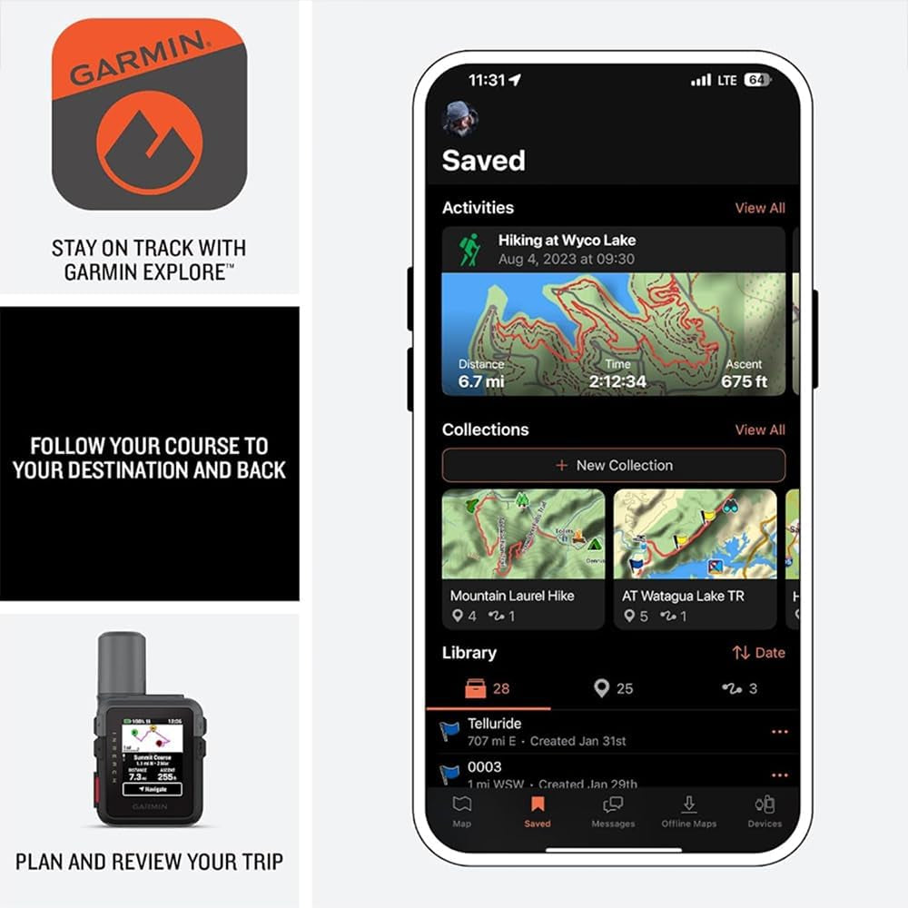 Garmin Inreach Mini 3, Rugged Compact Global Satellite Communicator with Color Touchscreen, Two-Way Texting, Emergency SOS Messaging - Bundle W/Deco Essentials Lanyard, Strap & LED Lantern