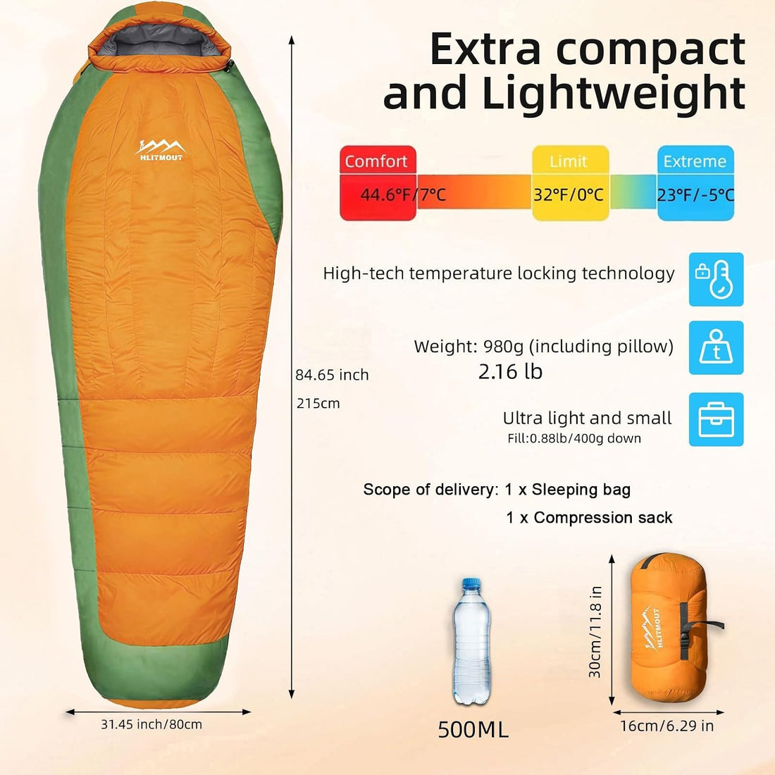 Down Sleeping Bag with Pillow,Ultralight and Compact | 0°F 20°F 32°F Regular and XL Sleeping Bag for Adults,Teens Backpacking,Camping and Hiking Outdoor