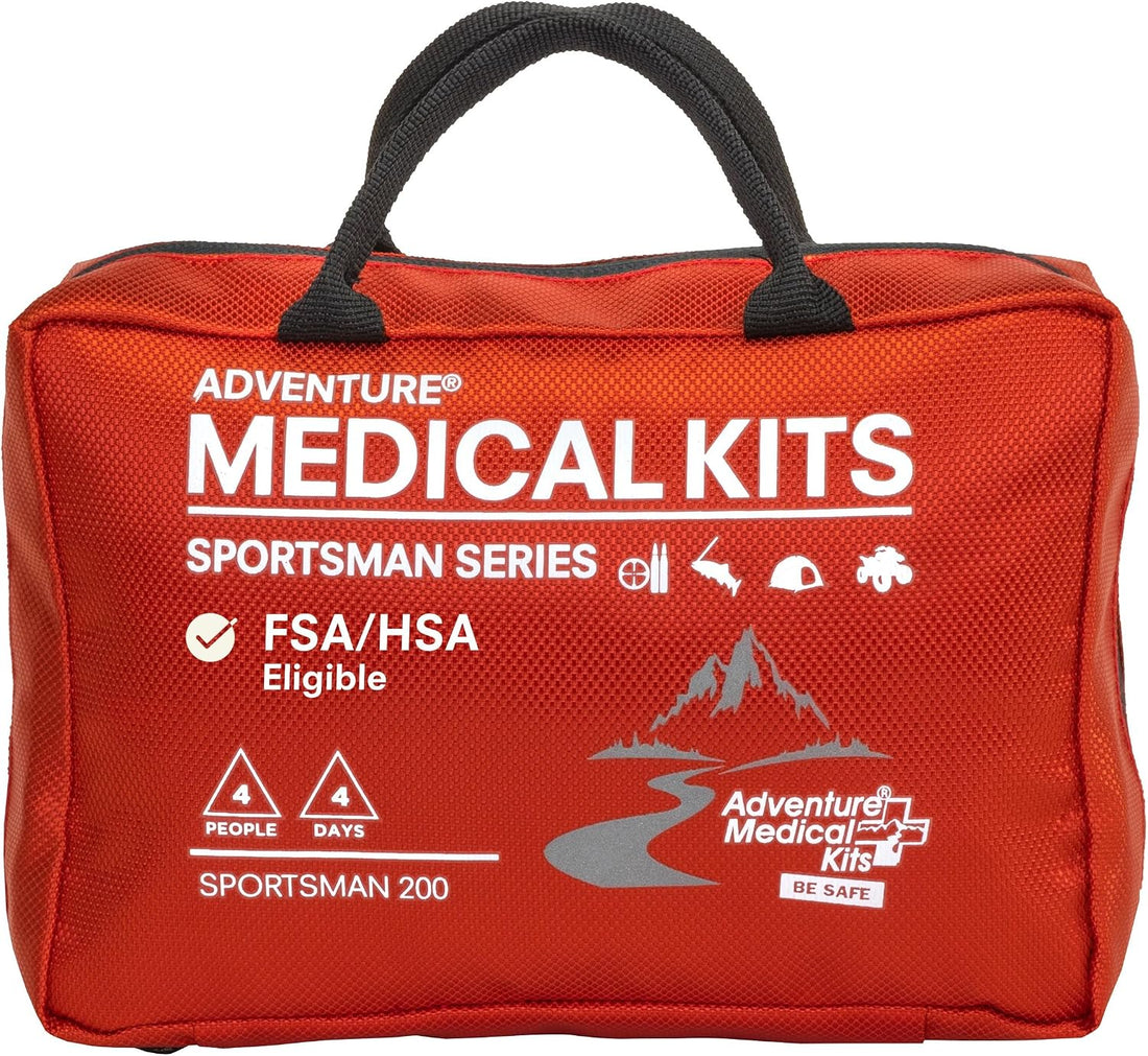 Sportsman Series Medical Kit - 200 - First Aid Kit for Camping, Hiking, Hunting & More - for 4 People for 4 Days - Includes Bandages, Medicine, Guide Book & More | Easy Care Organized Kit Includes Hospital-Quality Bandages, Medications & a Wilderness First Aid Guide Book