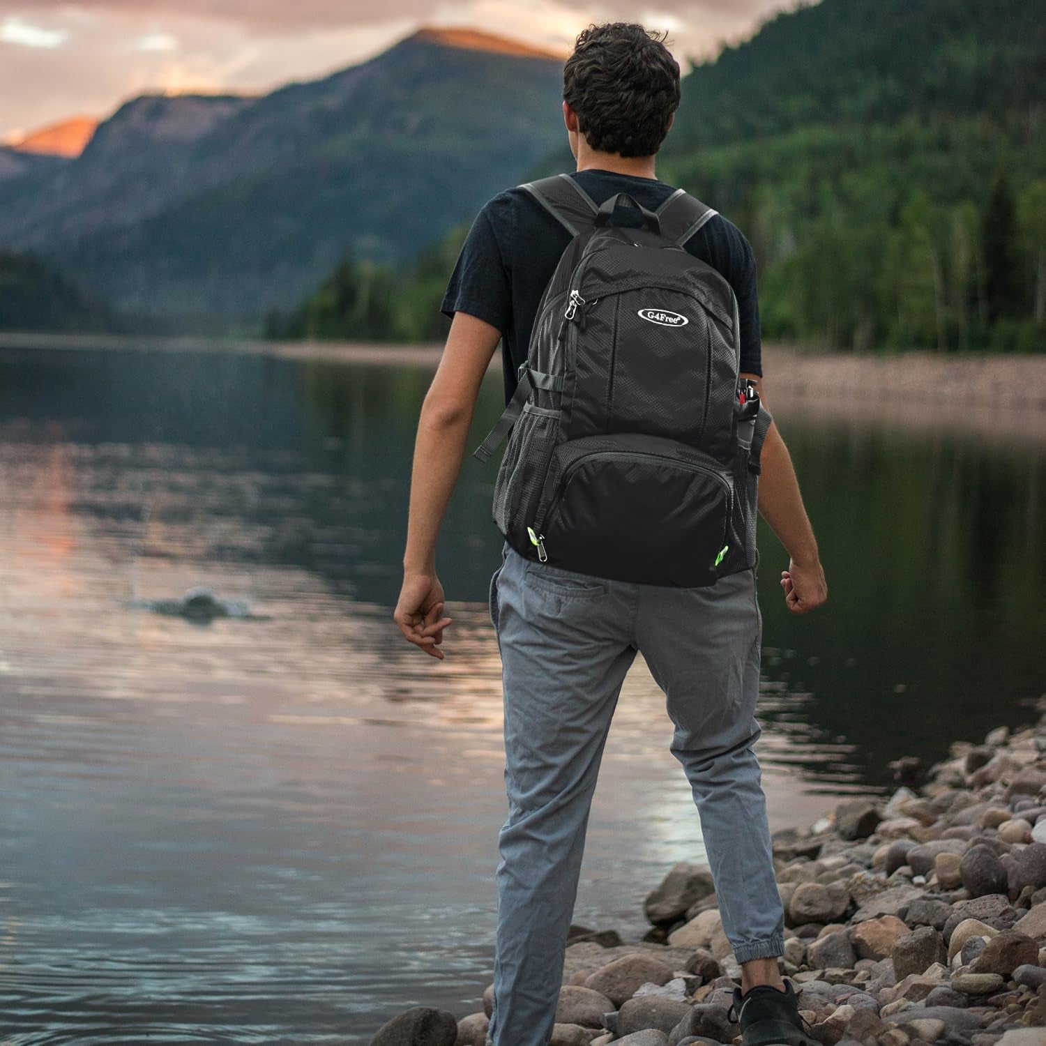 40L Lightweight Packable Hiking Backpack, Waterproof Travel Daypack | Water-Resistant Nylon, Size: 18.9*12.9*9.4 in (L*W*H), 100% Waterproof Wet Pocket, Travel, Climbing, Swimming (Black)