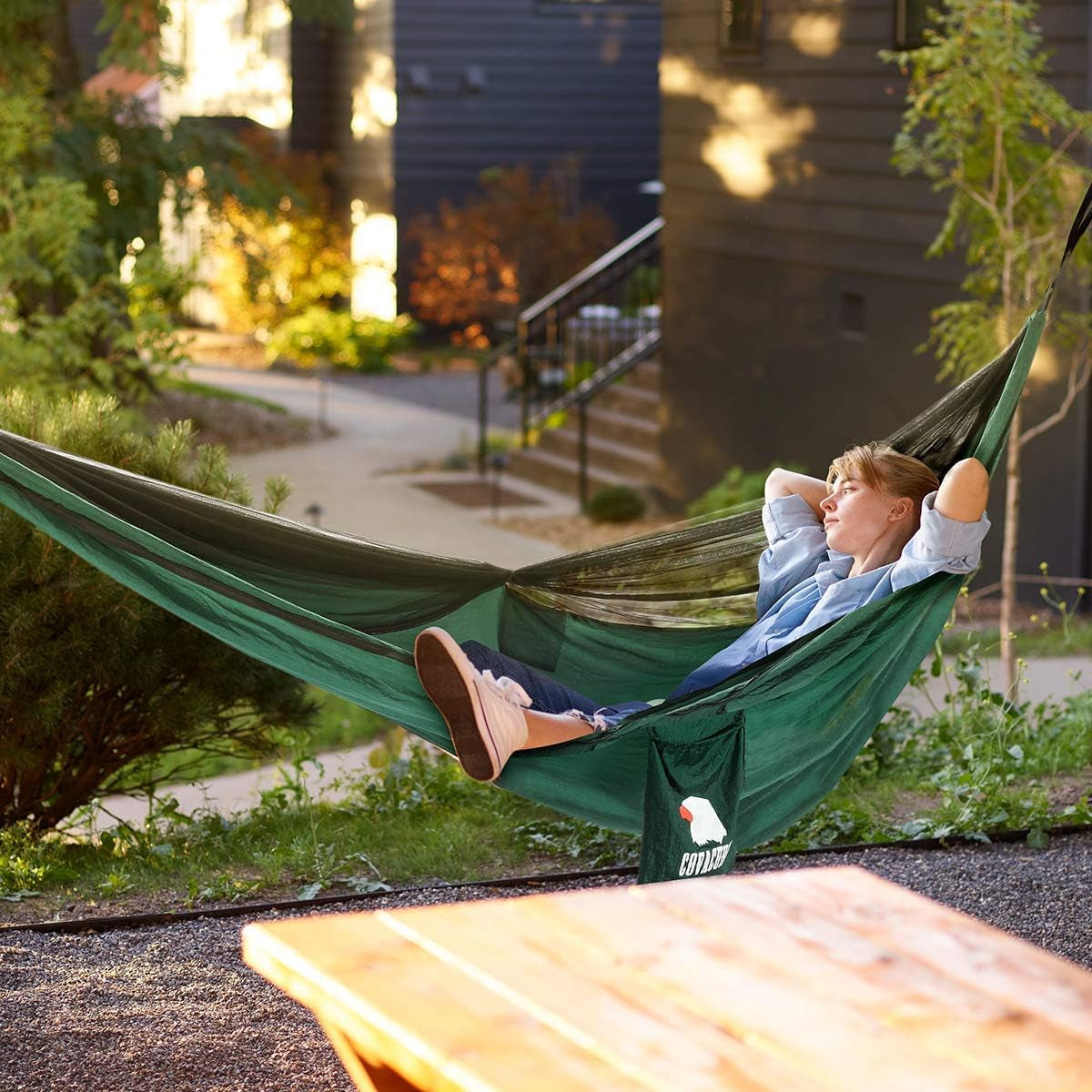 Camping Hammock, 772 Lbs Capacity Double Hammock - Dark Green | Lightweight Hammocks with Tree Straps & Carry Bag, Durable Parachute Nylon, Portable for Hiking, Backyard, Travel, Beach