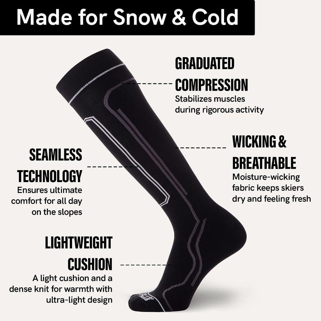 Ultra-Thin Lightweight Ski Socks - Snowboarding Skiing Sock, Merino Wool