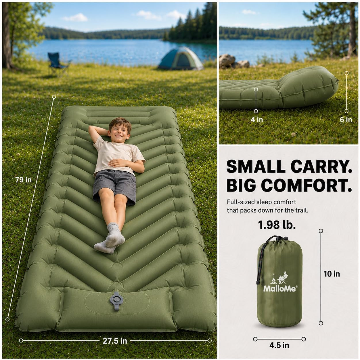 Sleeping Pad for Camping, Camping Mattress - Bed for Outdoors Built-In Foot Pump Air Mattress for Backpacking Leak-Resistant Inflatable Travel Mat Compact Ultralight Single & Double