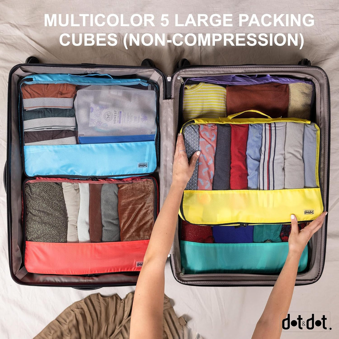 Large Packing Cubes for Travel - 5Pc Packing Cubes for Suitcases - Lightweight Luggage Organizer Bags (Non-Compression)