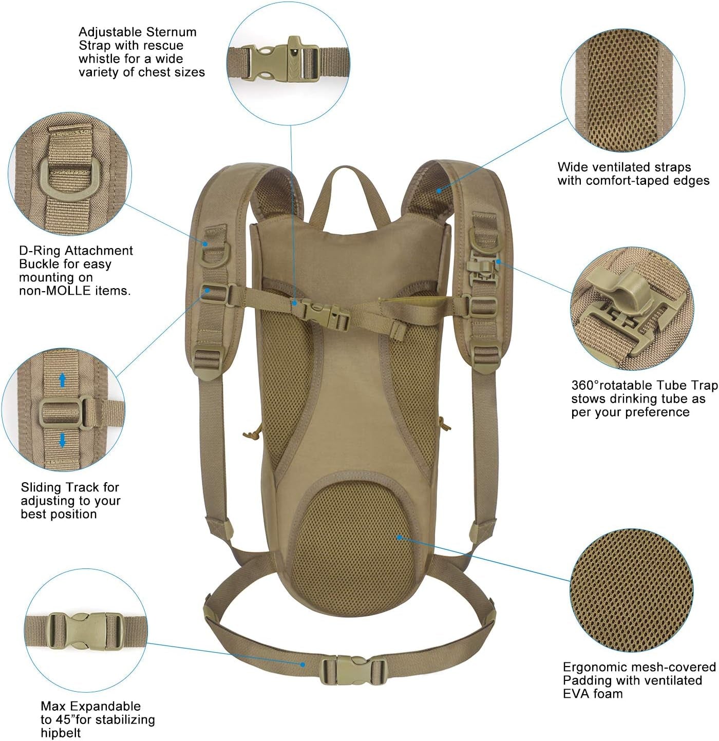Tactical Hydration Packs Backpack 1050D with 3L Water Bladder, Thermal Insulation Pack Keeps Liquid Cool up to 4 Hours for Hiking, Cycling, Hunting and Climbing
