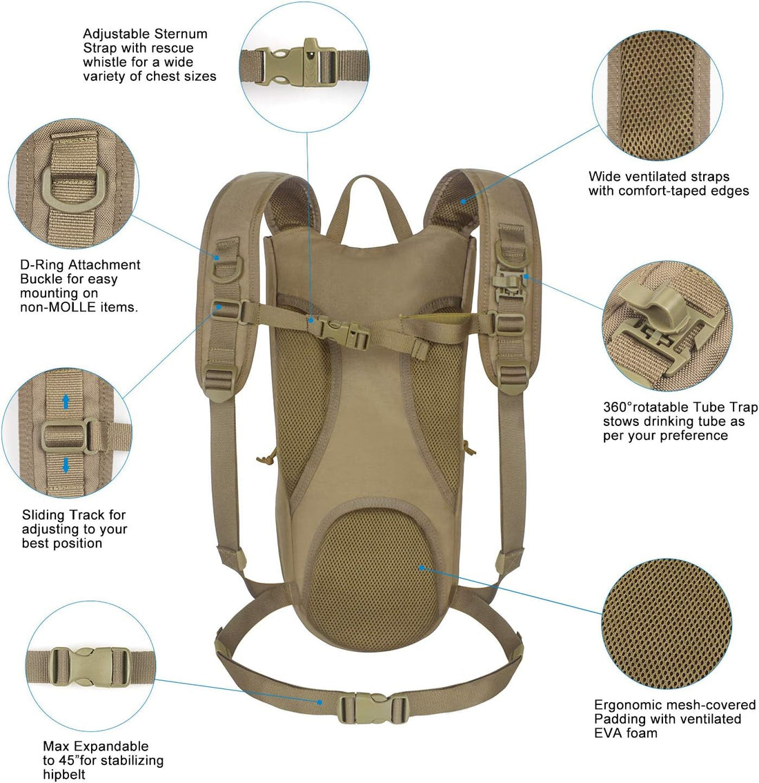 Tactical Hydration Packs Backpack 1050D with 3L Water Bladder, Thermal Insulation Pack Keeps Liquid Cool up to 4 Hours for Hiking, Cycling, Hunting and Climbing