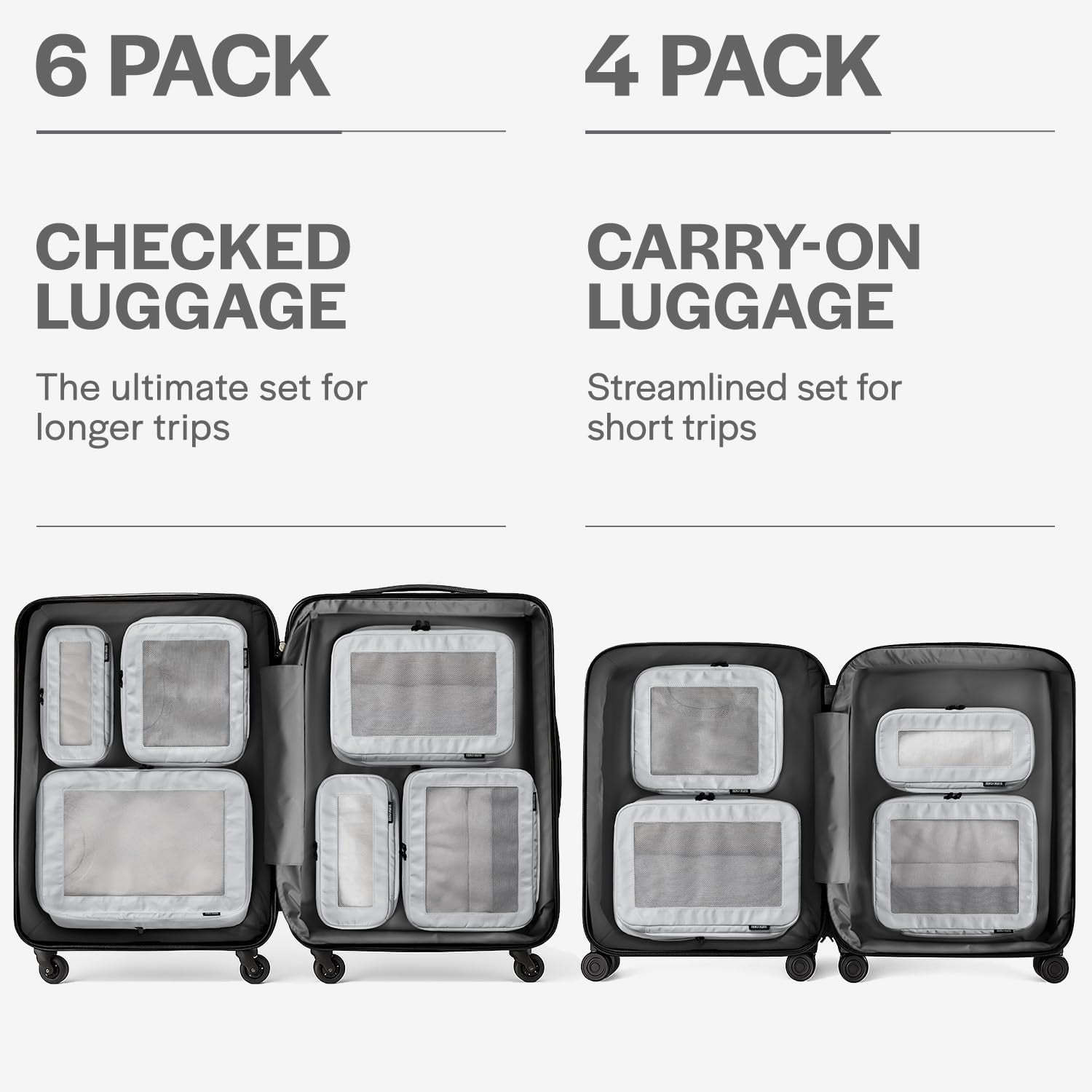 Maximize Your Travel Space with Our Premium 6-Pack Compression Packing Cubes in Light Grey