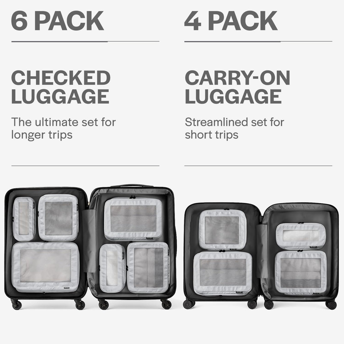 Maximize Your Travel Space with Our Premium 6-Pack Compression Packing Cubes in Light Grey
