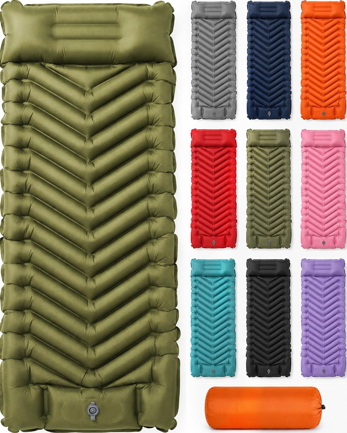 Sleeping Pad for Camping, Camping Mattress - Bed for Outdoors Built-In Foot Pump Air Mattress for Backpacking Leak-Resistant Inflatable Travel Mat Compact Ultralight Single & Double