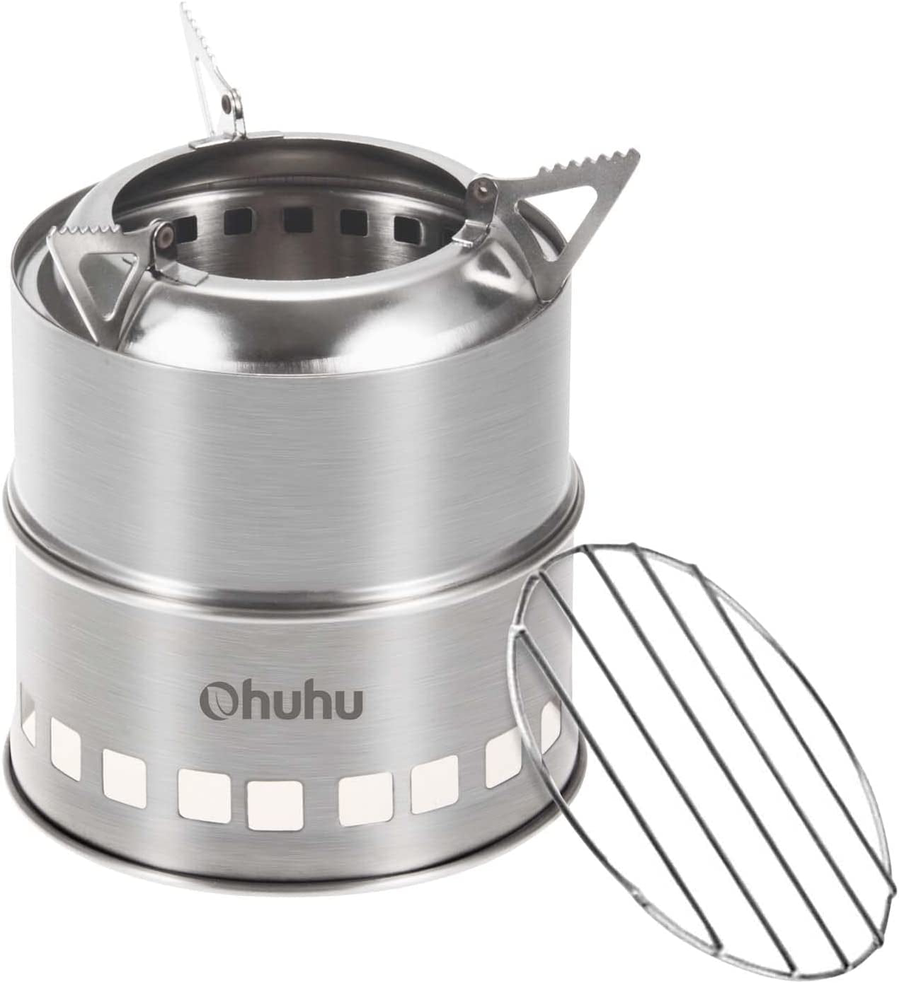 Camping Stove,  Camp Stove Wood Burning Stove Stainless Steel Stoves Mini Portable Stove for Camping Picnic BBQ Backpacking Hiking Survival Emergency Cooking Outdoor with Grill Grid Carry Bag | Hlein Stove Wood Burning Stove Stainless Steel with Carry Bag for BBQ Picnic Hiking Travel Survival Equipment
