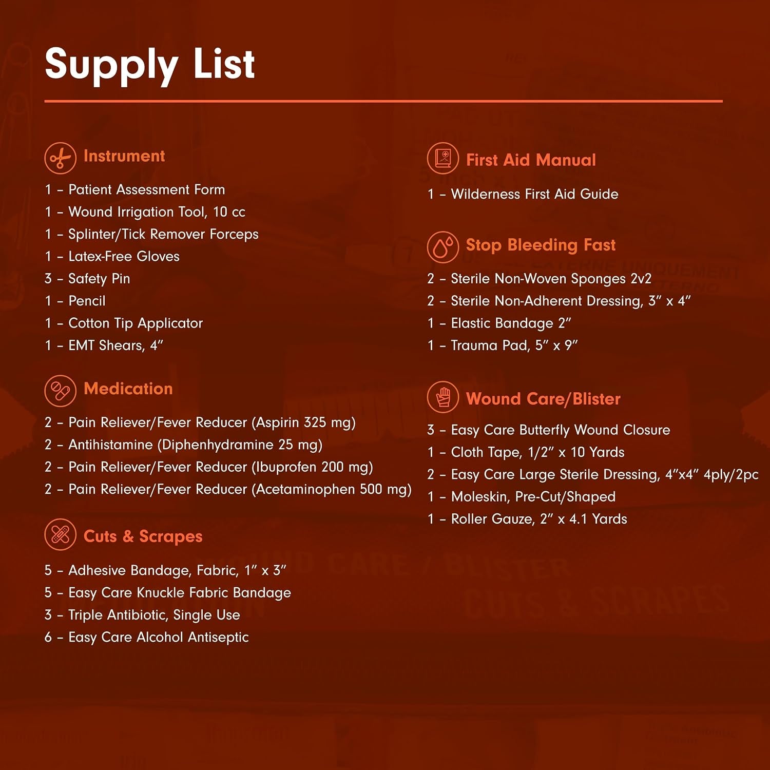 Sportsman Series Medical Kit - 200 - First Aid Kit for Camping, Hiking, Hunting & More - for 4 People for 4 Days - Includes Bandages, Medicine, Guide Book & More | Easy Care Organized Kit Includes Hospital-Quality Bandages, Medications & a Wilderness First Aid Guide Book