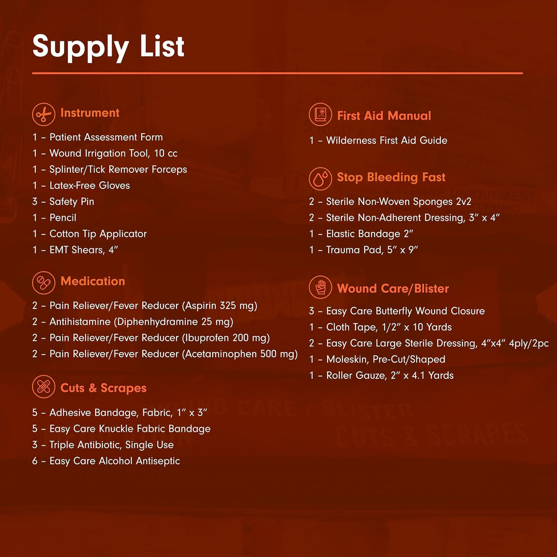 Sportsman Series Medical Kit - 200 - First Aid Kit for Camping, Hiking, Hunting & More - for 4 People for 4 Days - Includes Bandages, Medicine, Guide Book & More | Easy Care Organized Kit Includes Hospital-Quality Bandages, Medications & a Wilderness First Aid Guide Book