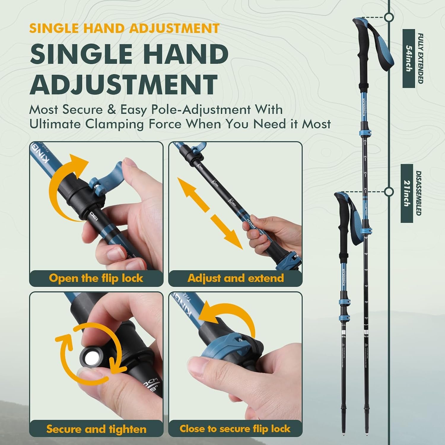 Hiking Poles 9.7Oz 7075 Aluminum Adjustable 2-Pack | Folds 17.3", Adj 31-51", EVA Grip, Flip Lock, Decompression Strap, Lightweight, for Hiking Travel Men Women