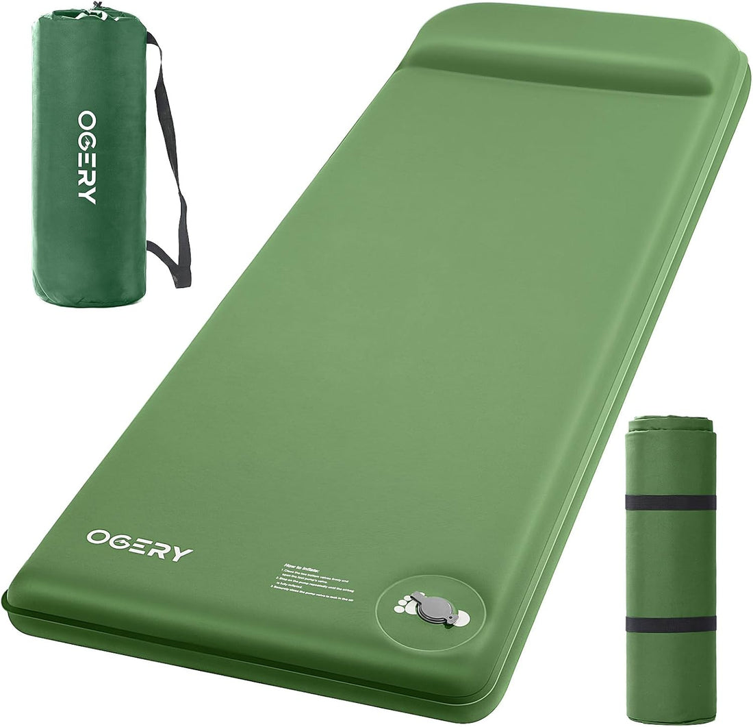 Self-Inflating Sleeping Pad, 3" Memory Foam Camping Mattress | Built-In Foot Pump, Insulated Foam, Memory Foam, Car Camping, Tent Camping, Backpacking, Compact Storage, 4-Season