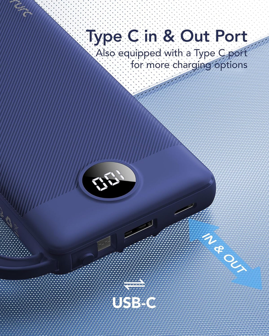 Portable Charger, Built in 4 Cables & Lanyard Power Bank 10000Mah | Compact USB C Phone Charging Bank 5 Outputs for Multi Devices,Travel Essential for Hiking Camping Business-Navy(1 Pack)
