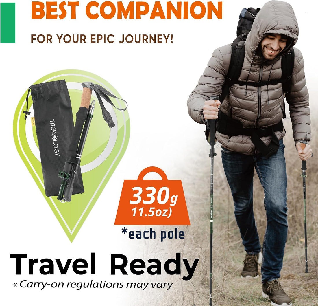 Trek-Z Cork Grip Collapsible Lightweight Hiking Trekking Poles | Adjustable Folding Aluminum Walking Stick for Men, Women and Seniors; Foldable, Retractable Staff for Travel and Balance