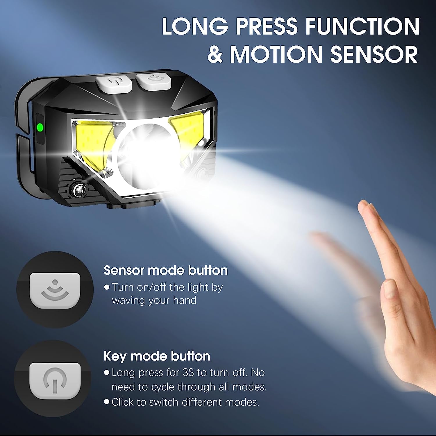 Headlamp Flashlight, Lumen Bright Head Lamps LED Rechargeable Camping | Ultra-Light, with White Red Light, 2-Pack Waterproof Motion Sensor Headlight, 8 Modes for Outdoor Running Hiking Fishing