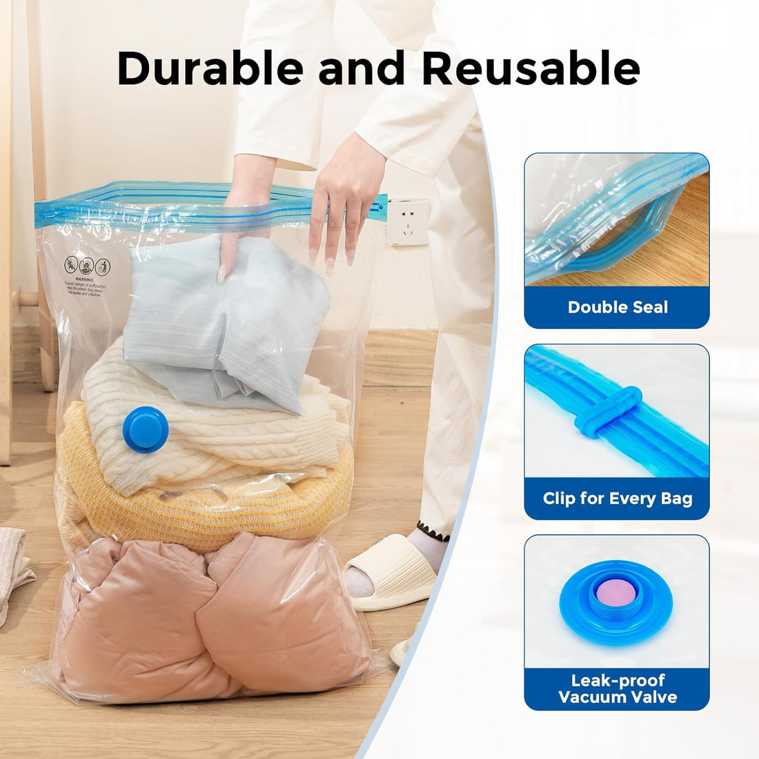 20 Combo Vacuum Storage Bags for Travel with Wireless Pump | Vacuum Seal Bags for Clothing Travel, Compression Packing Bags for Clothes and Blankets, Space Saver Bags in Carry-On Sizes