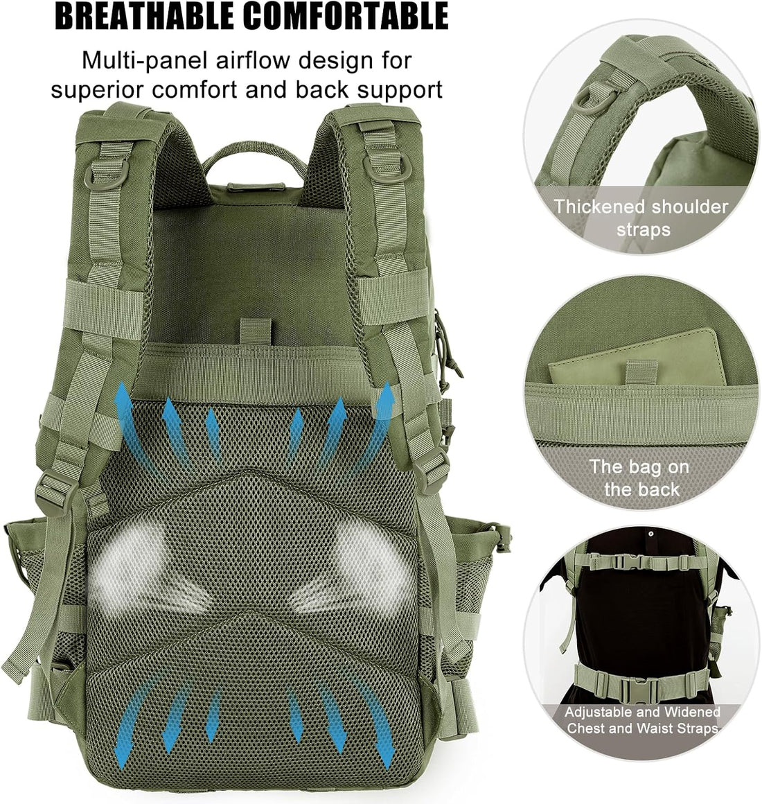 Military Tactical Backpack 50L Large Day Backpack for Men Molle Army 3 Days Assault Pack Bug Out Bag Water Resistant and Heavy Duty Hiking Treeking Rucksack - Dark Green