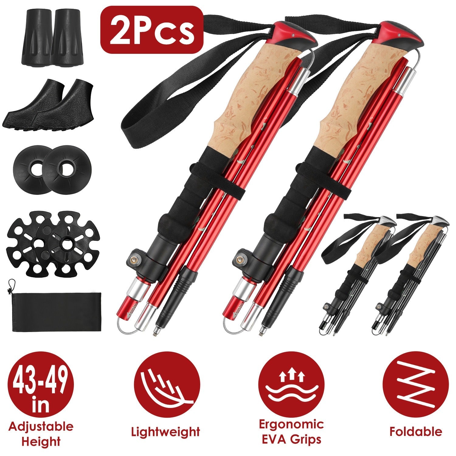 Hiking Trekking Poles with Adjustable Aluminum Shaft