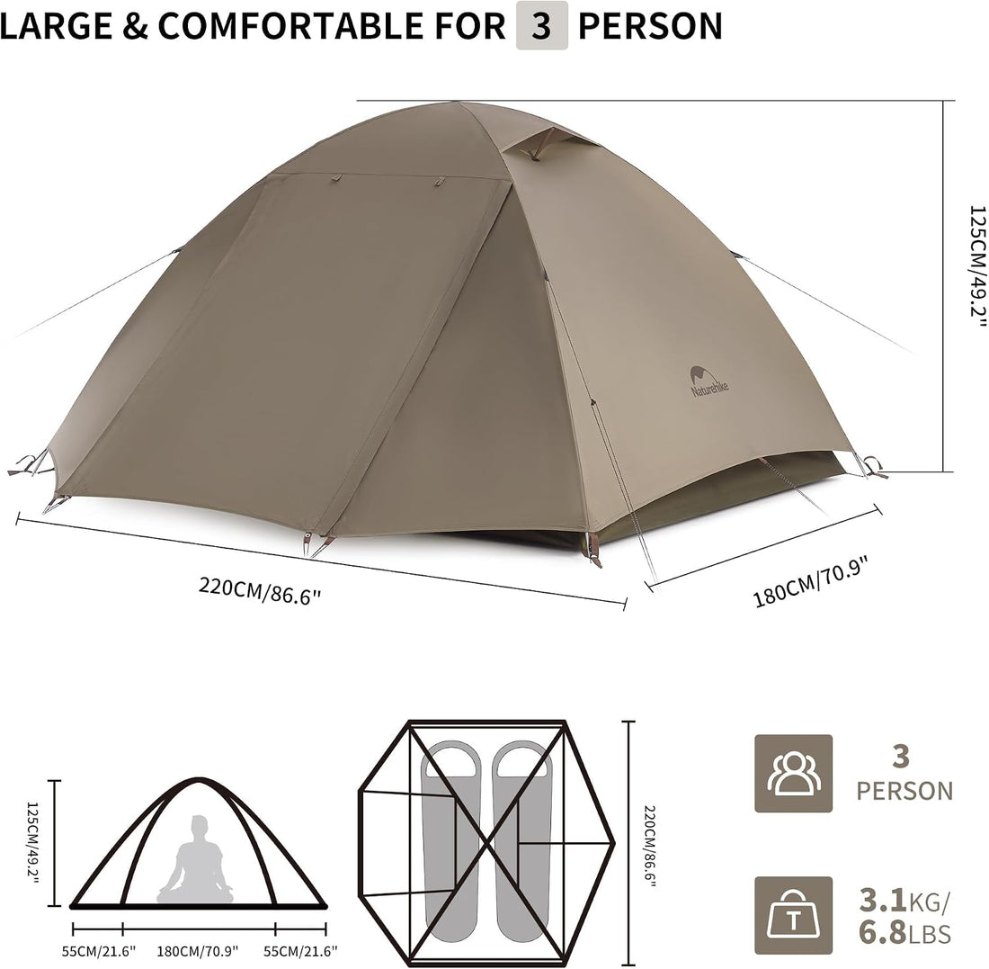 Cloud River 2 Person 3 Person Backpacking Tent, Waterproof 2 Person 3 Person Tents for Camping, Double Layer Camping Tent