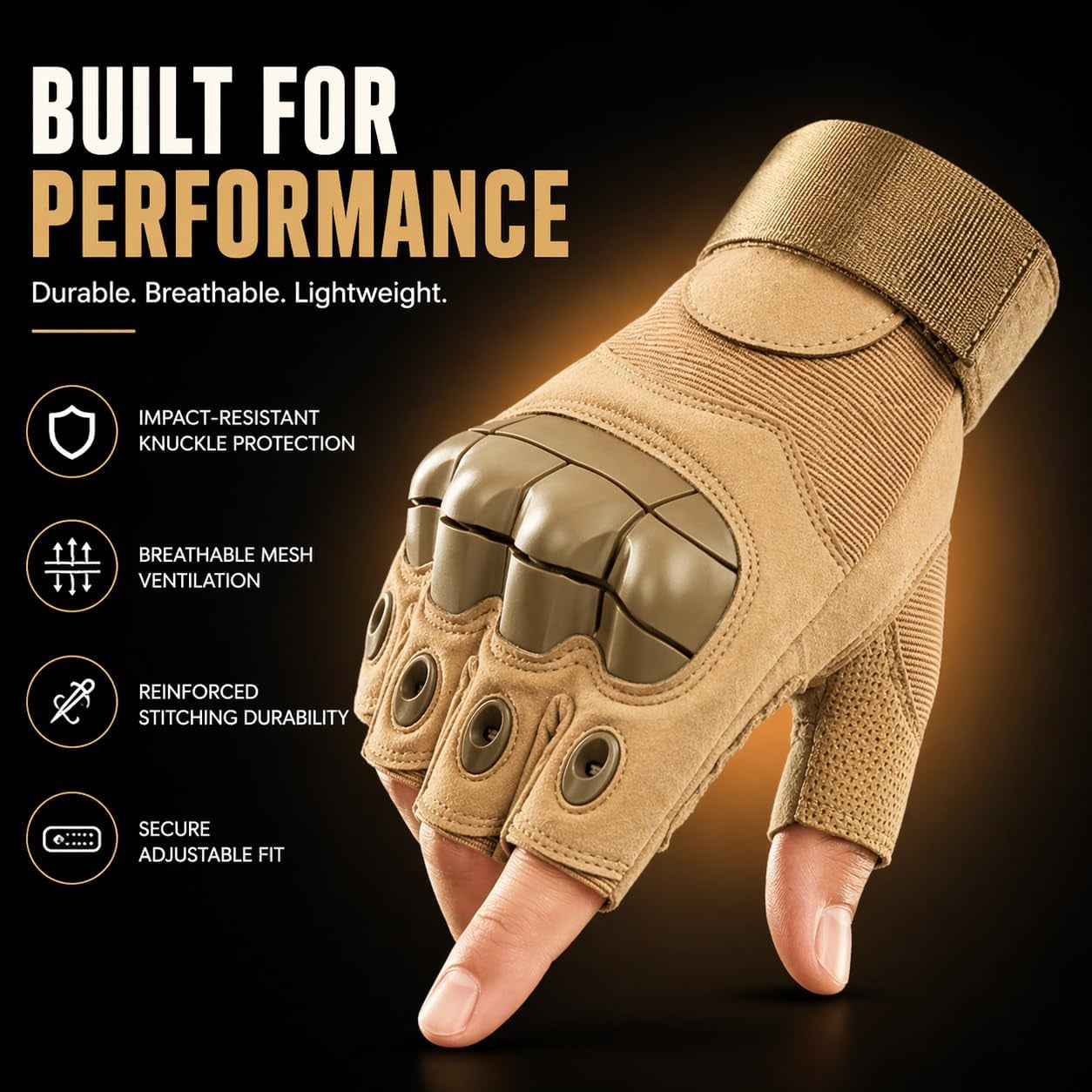 Fingerless Tactical Gloves – Men & Women, Breathable & Impact-Resistant Half-Finger Gloves for Motorcyclists, Airsoft, Cycling & Hunting, and Outdoor Sports, Beige