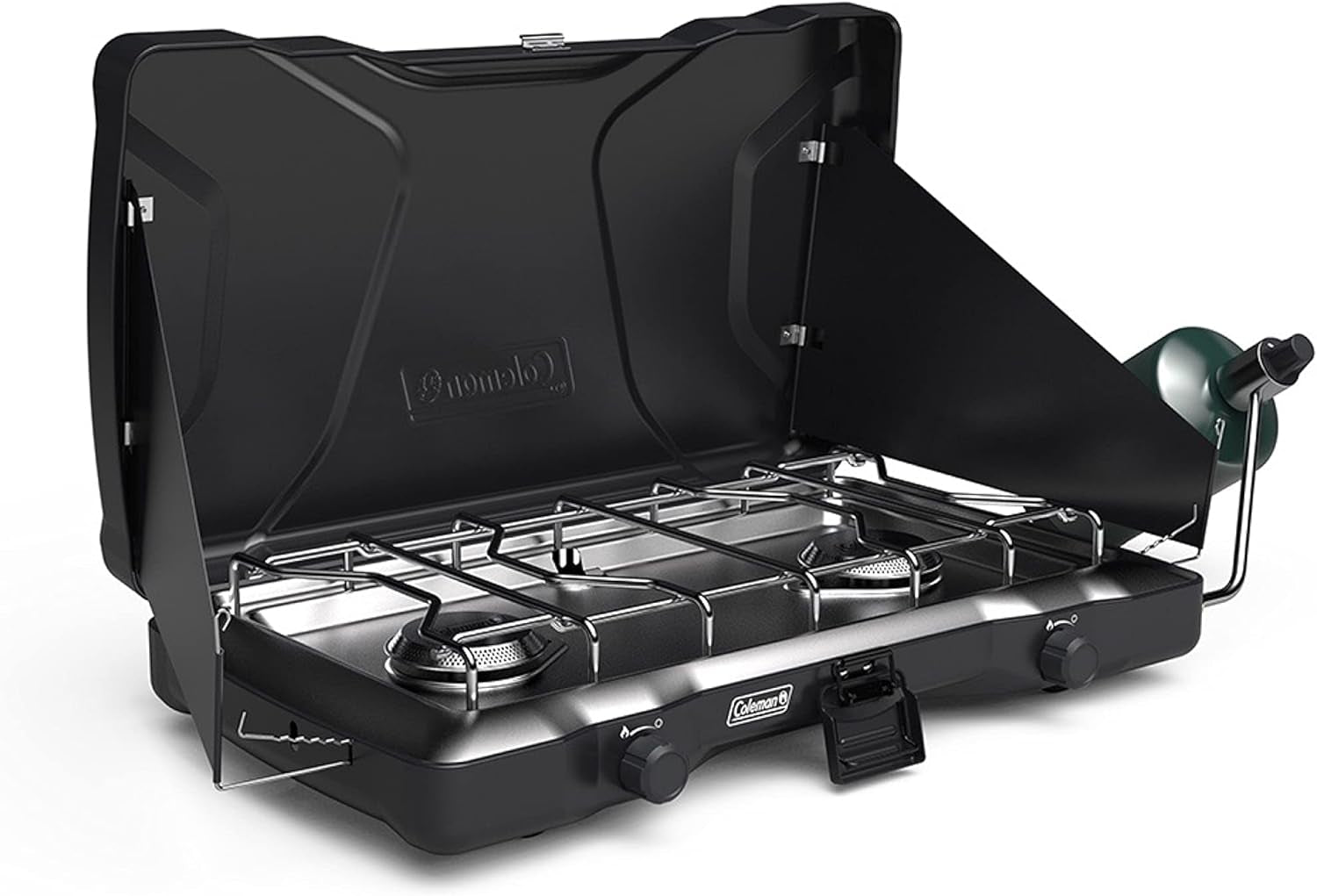 Coleman Triton 2-Burner Propane Stove, Portable Camping Cooktop with 2 Adjustable Burners & Wind Guards, 22,000 Btus of Power for Camping, Tailgating, Grilling, BBQ, & More