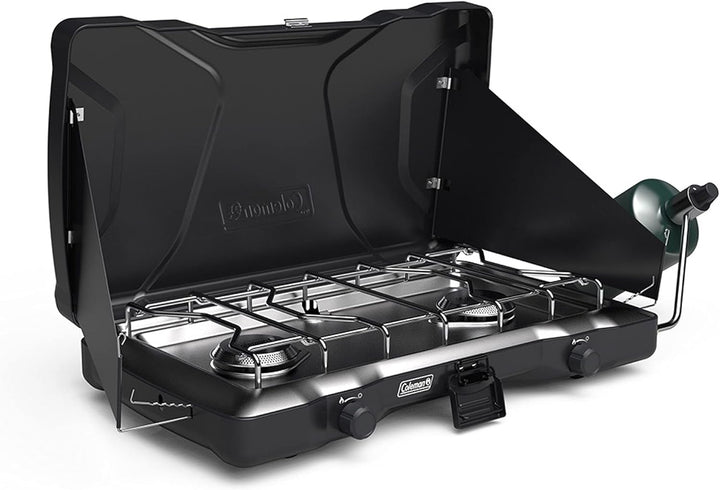 Coleman Triton 2-Burner Propane Stove, Portable Camping Cooktop with 2 Adjustable Burners & Wind Guards, 22,000 Btus of Power for Camping, Tailgating, Grilling, BBQ, & More