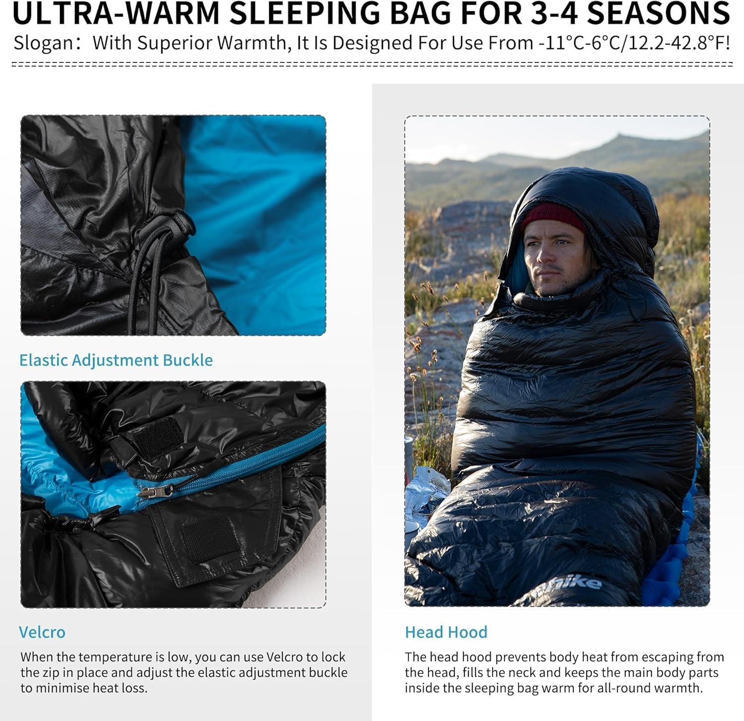 Ultralight down Sleeping Bag, 650FP Backpacking Sleeping Bag for Adults, 40.4℉ Waterproof Sleeping Bags for Camping, Hiking, Traveling with Compression Sack