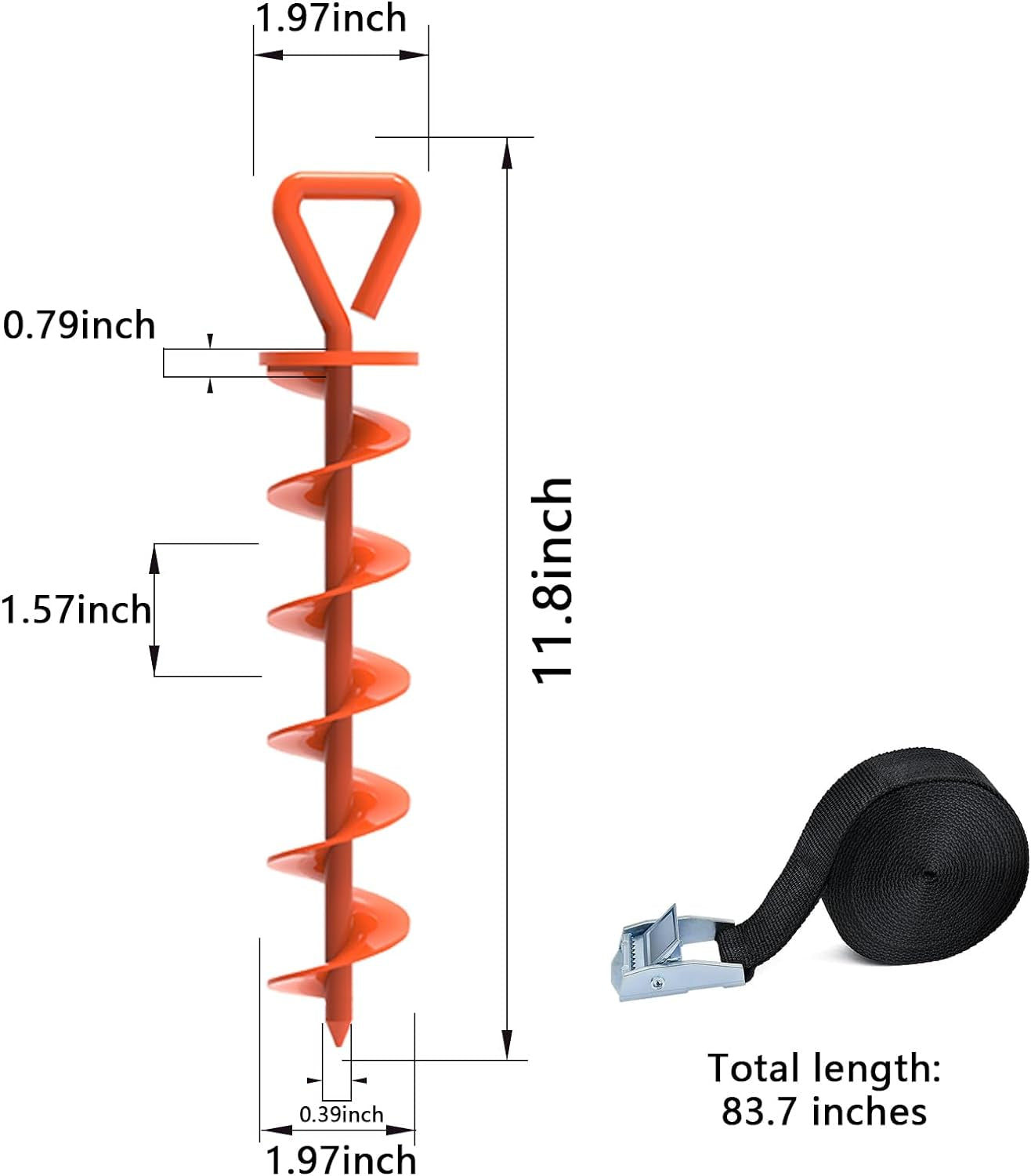 USA 4 Pack Heavy Duty Ground Stakes,Industrial Grade Spiral Steel Screw-In Trampoline Anchors with 4 Reinforced Straps,High Wind Stabilizing Kit for Dog Tie-Out,Canopies,Sheds,Swing Sets,Orange