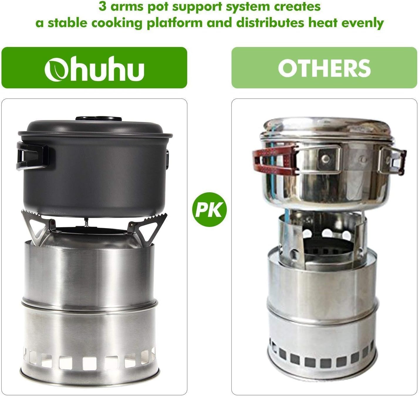 Camping Stove,  Camp Stove Wood Burning Stove Stainless Steel Stoves Mini Portable Stove for Camping Picnic BBQ Backpacking Hiking Survival Emergency Cooking Outdoor with Grill Grid Carry Bag | Hlein Stove Wood Burning Stove Stainless Steel with Carry Bag for BBQ Picnic Hiking Travel Survival Equipment