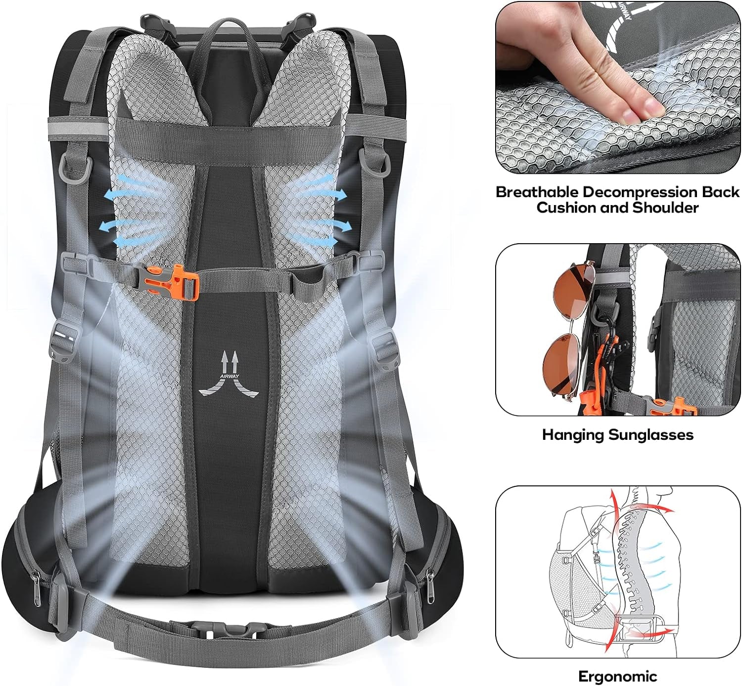 50L Hiking Backpack, Lightweight Camping Daypack with Rain Cover | Water-Resistant Rip-Stop Nylon, Wet/Dry Separation, Multi-Pockets, Survival Whistle. Ideal for Men, Women, Travel, Trekking