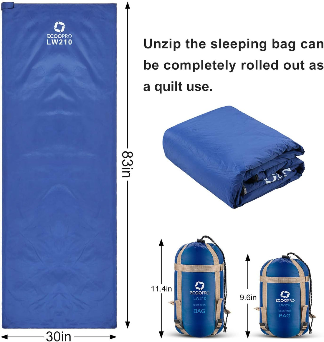 Warm Weather Sleeping Bag - Portable, Waterproof, Compact Lightweight, Comfort with Compression Sack - Great for Outdoor Camping, Backpacking & Hiking-83 L X 30" W Fits Adults