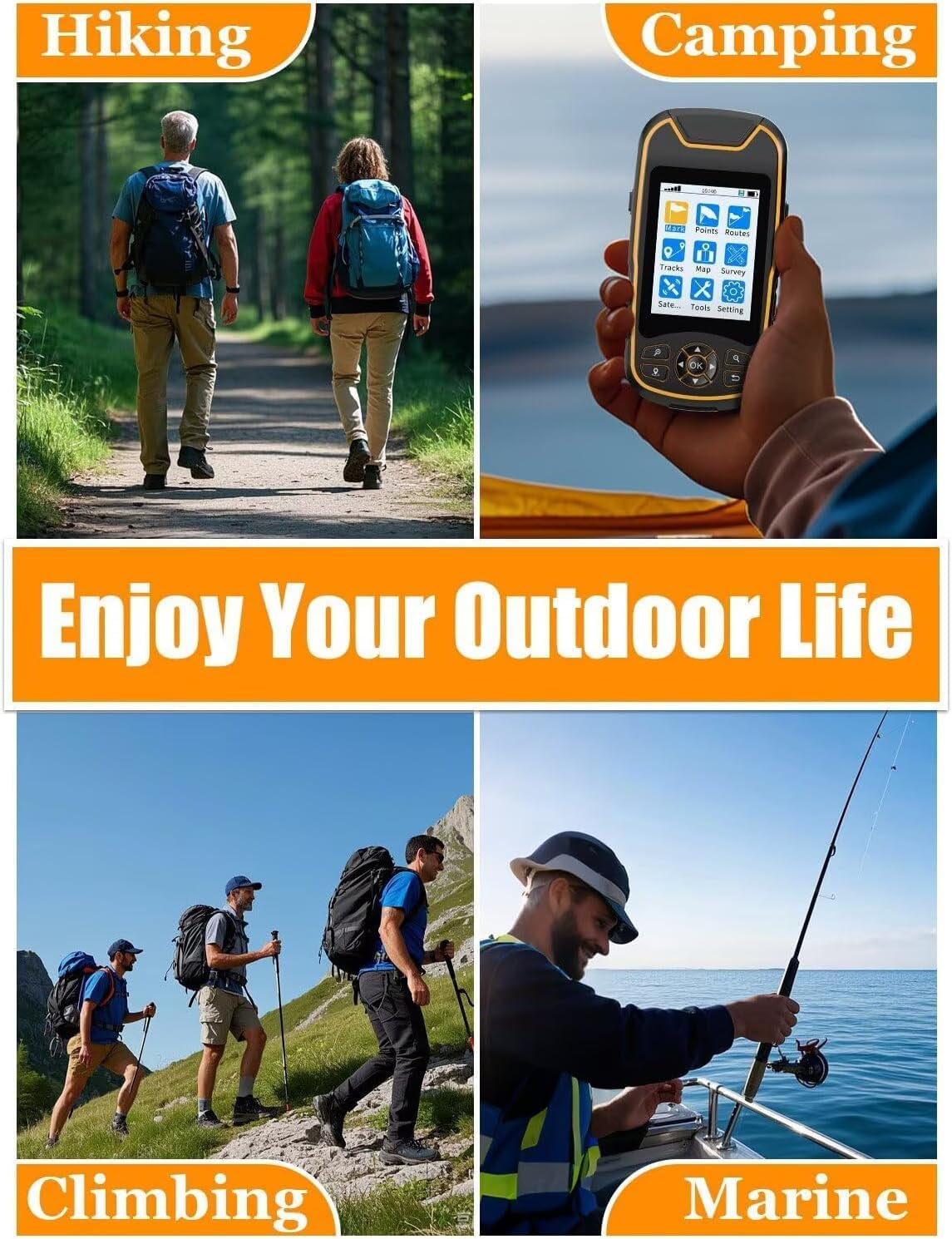 Handheld GPS for Hiking, Rugged and Waterproof Handheld GPS Navigator, 3.2" Sunlight Readable Screen, Compact Satellite Handheld GPS with USA Topo Map, Multi-Gnss Support, Extra Battery Life