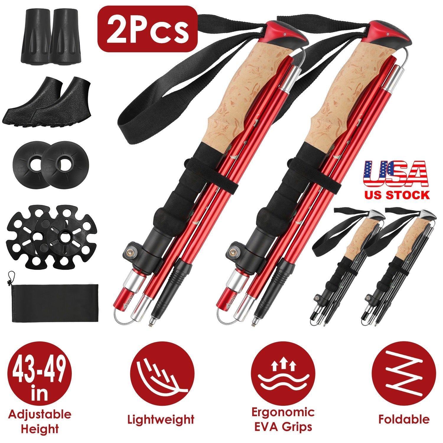 Hiking Trekking Poles with Adjustable Aluminum Shaft