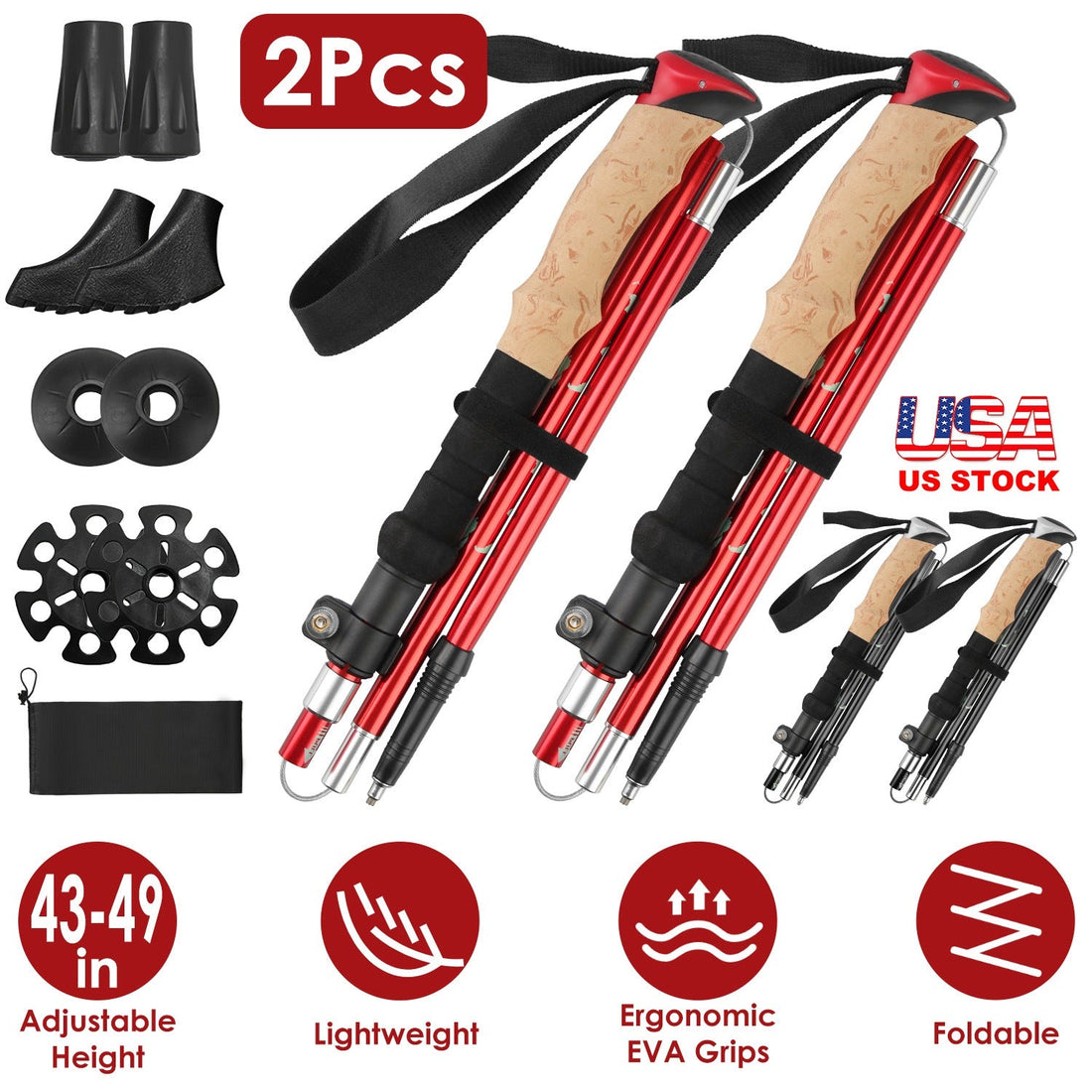 Hiking Trekking Poles with Adjustable Aluminum Shaft