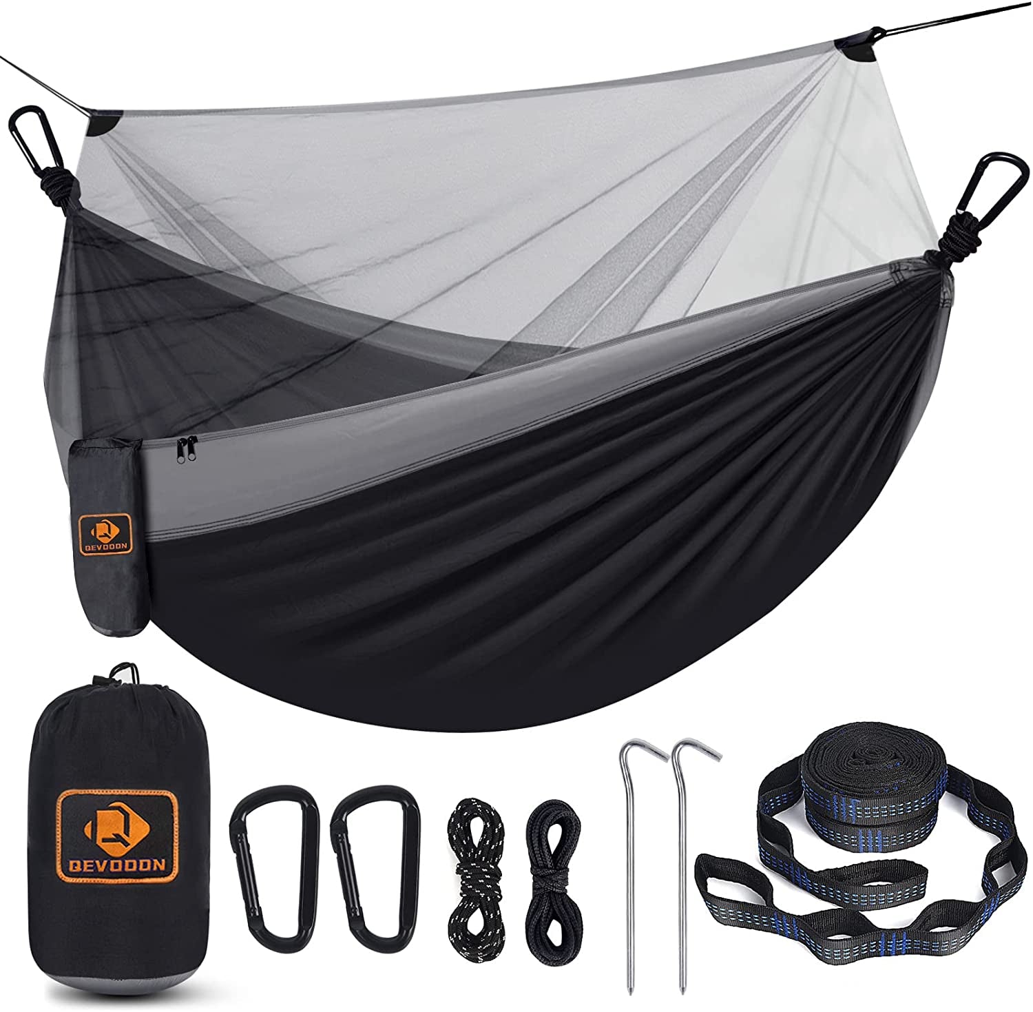 Camping Hammock with Net,Portable Lightweight Double Hammocks with Tree Straps and Solid D-Shape Hanging Hooks,Parachute Nylon Hammock for Backpacking Beach Backyard Patio Hiking