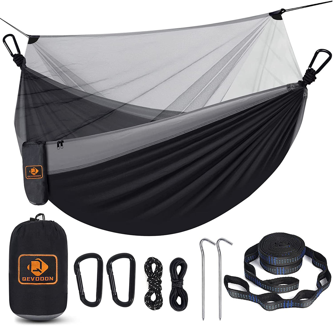 Camping Hammock with Net,Portable Lightweight Double Hammocks with Tree Straps and Solid D-Shape Hanging Hooks,Parachute Nylon Hammock for Backpacking Beach Backyard Patio Hiking