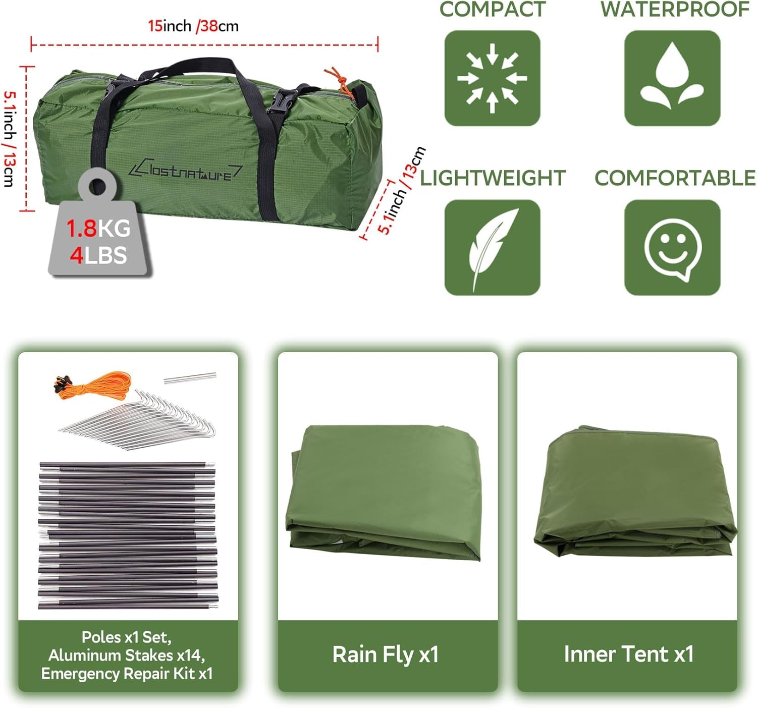 1/2/3/4 Person Lightweight Backpacking Tent, Easy Setup Tent | Aluminum Pole, PU 5000, Ultralight, Freestanding, Durable, Waterproof, Compact, Camping Tent for Hiking and Mountaineering