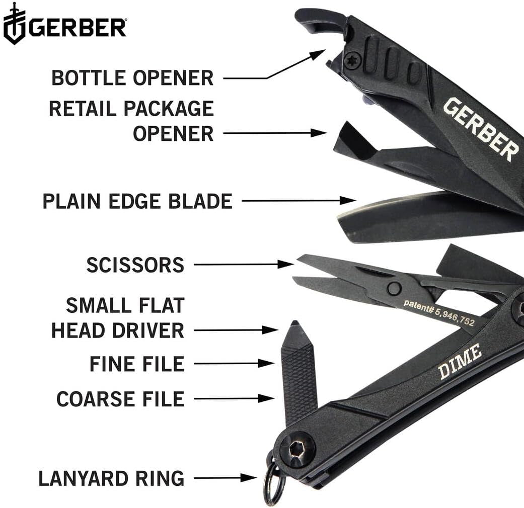 Dime 12-In-1 Mini Multitool Pliers, Pocket Knife,Bottle Opener,Black