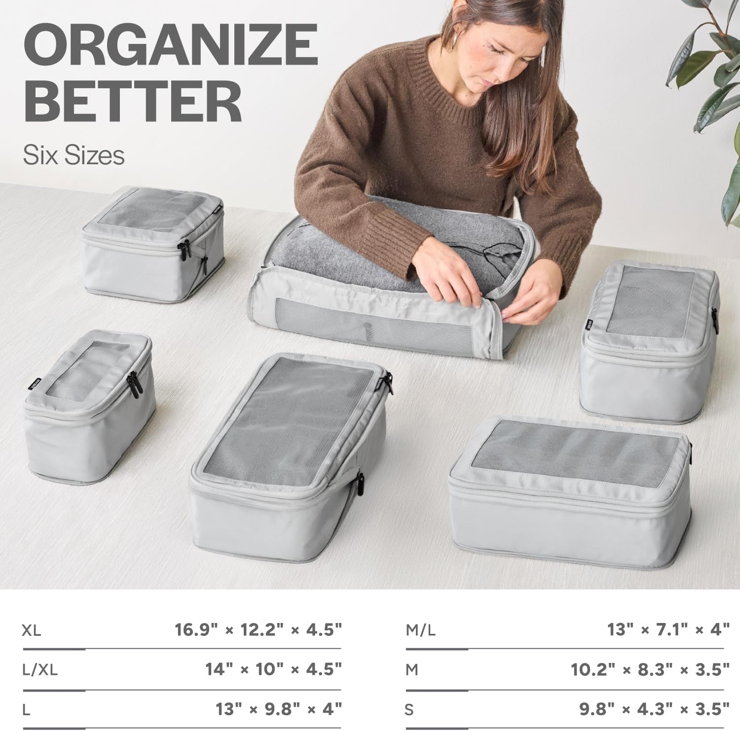 Maximize Your Travel Space with Our Premium 6-Pack Compression Packing Cubes in Light Grey