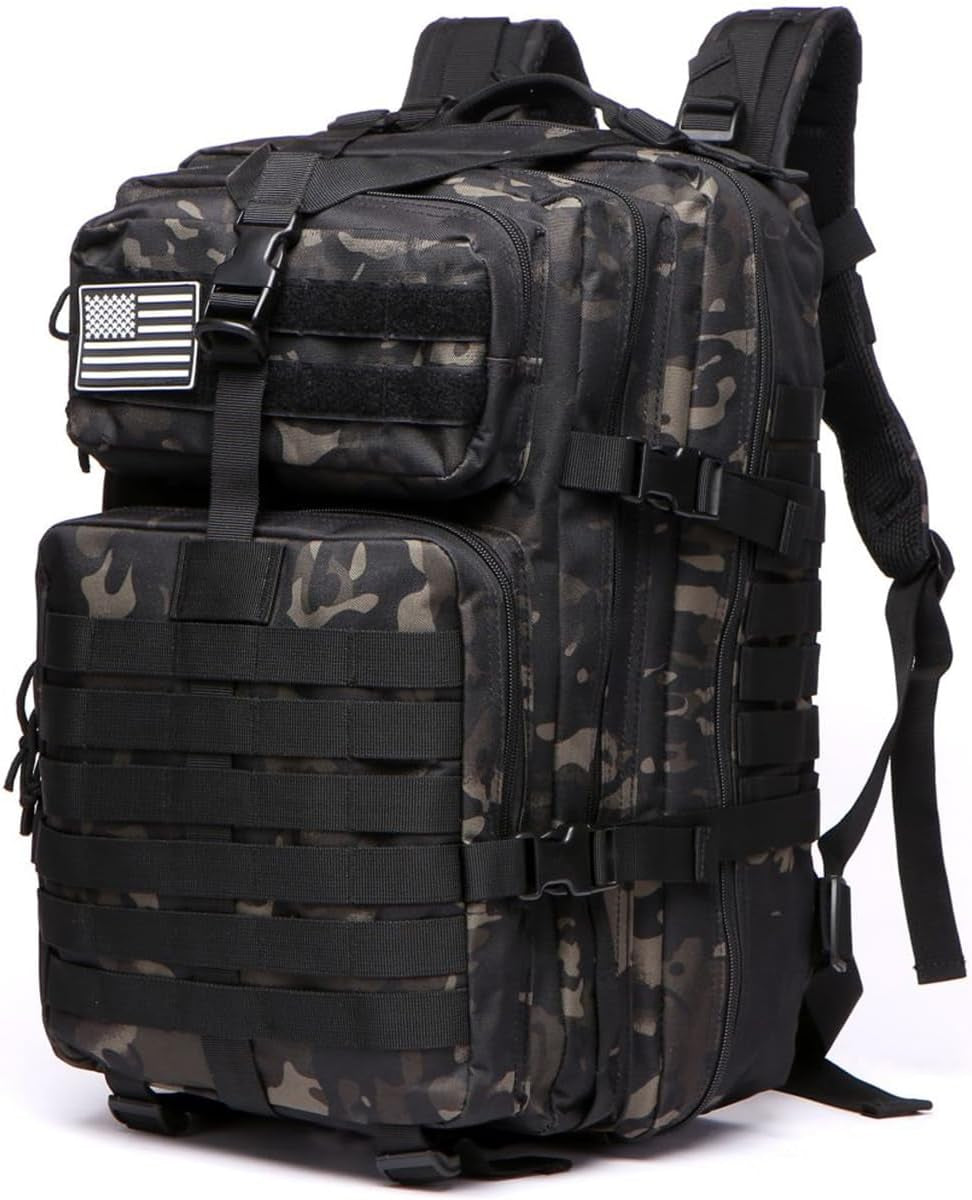 50L Sturdy Nylon Waterproof Fishing Hunting Backpack Outdoor Military Rucksacks Tactical Sports Camping Hiking (Camo Black)