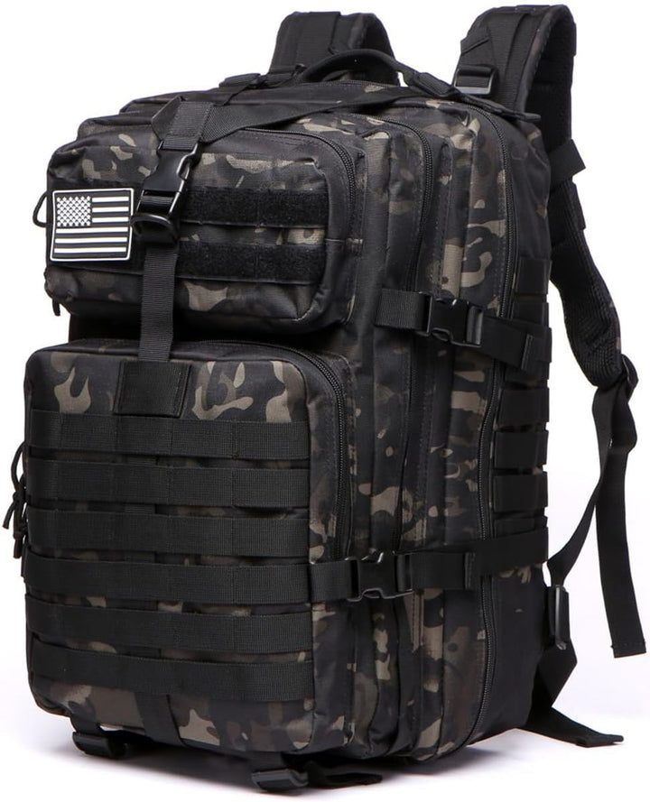 50L Sturdy Nylon Waterproof Fishing Hunting Backpack Outdoor Military Rucksacks Tactical Sports Camping Hiking (Camo Black)