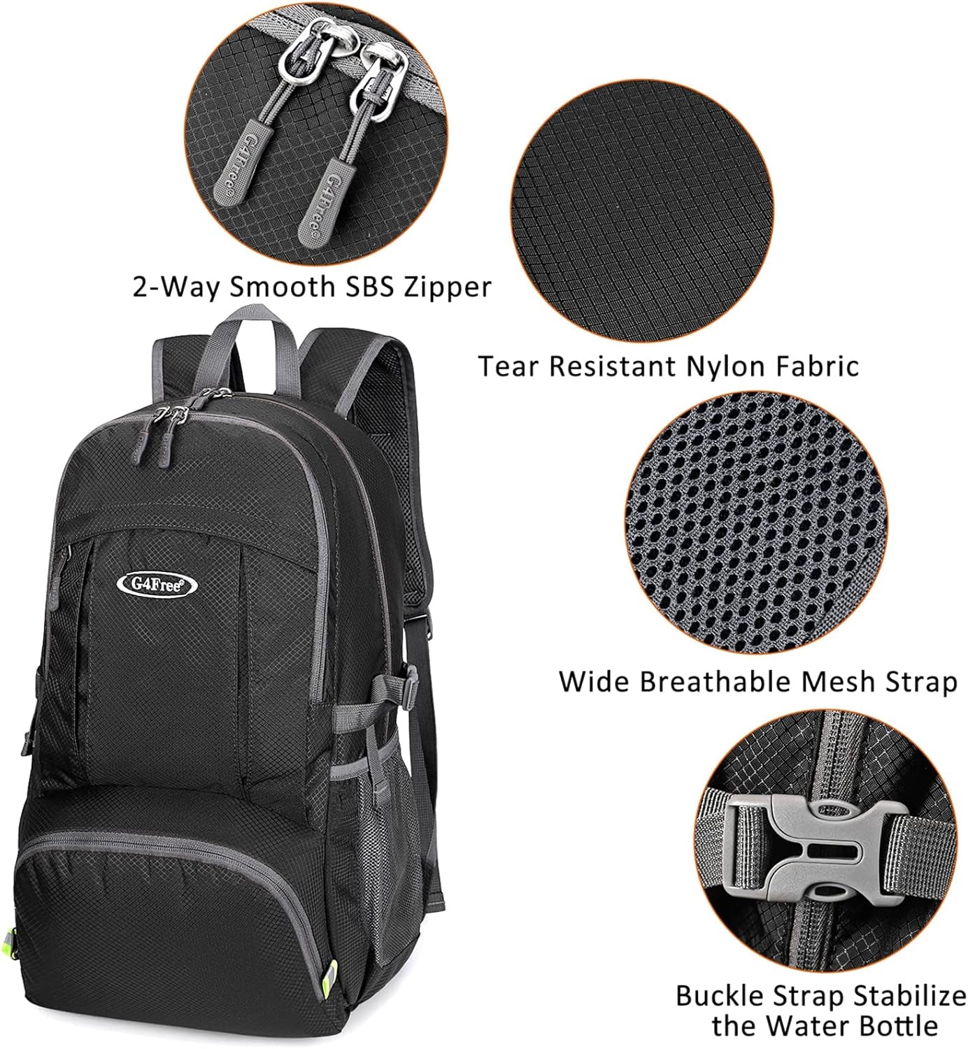 40L Lightweight Packable Hiking Backpack, Waterproof Travel Daypack | Water-Resistant Nylon, Size: 18.9*12.9*9.4 in (L*W*H), 100% Waterproof Wet Pocket, Travel, Climbing, Swimming (Black)