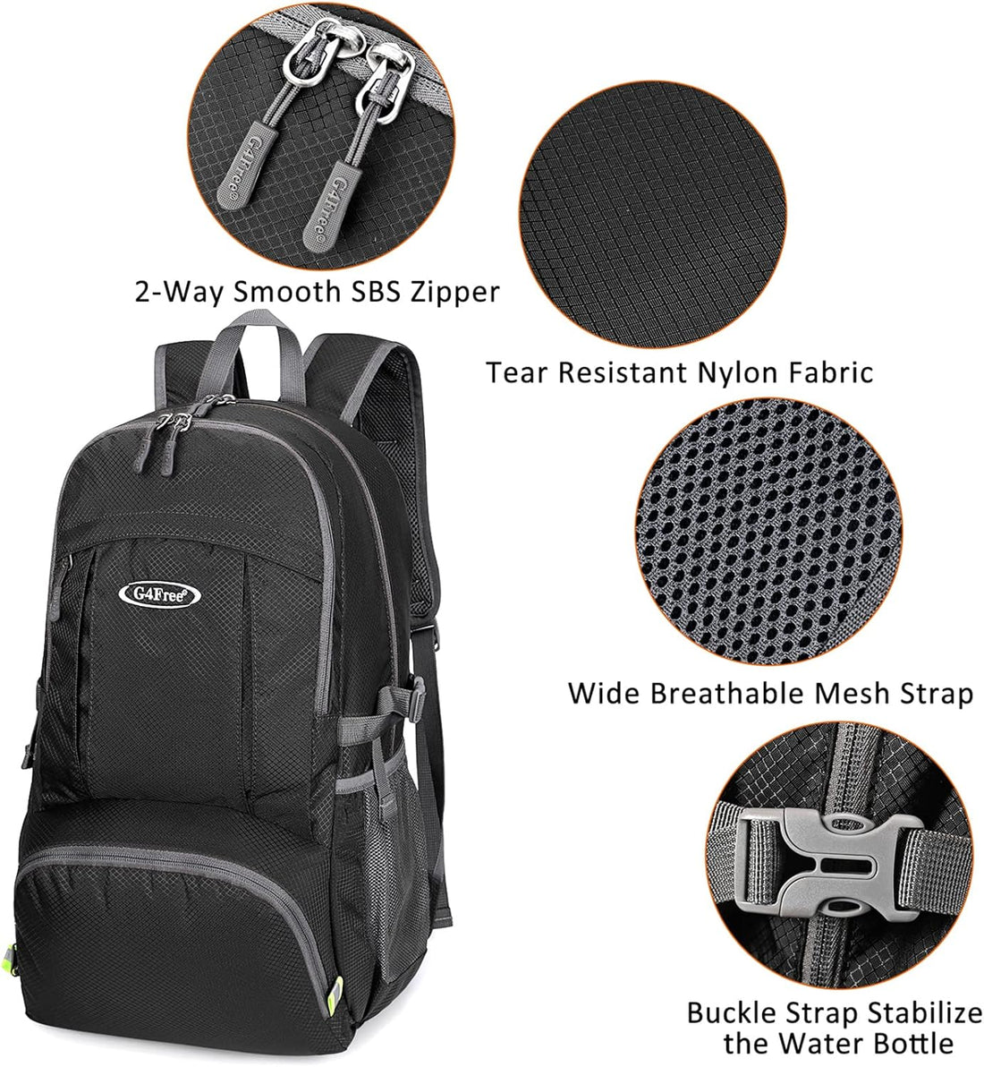 40L Lightweight Packable Hiking Backpack, Waterproof Travel Daypack | Water-Resistant Nylon, Size: 18.9*12.9*9.4 in (L*W*H), 100% Waterproof Wet Pocket, Travel, Climbing, Swimming (Black)