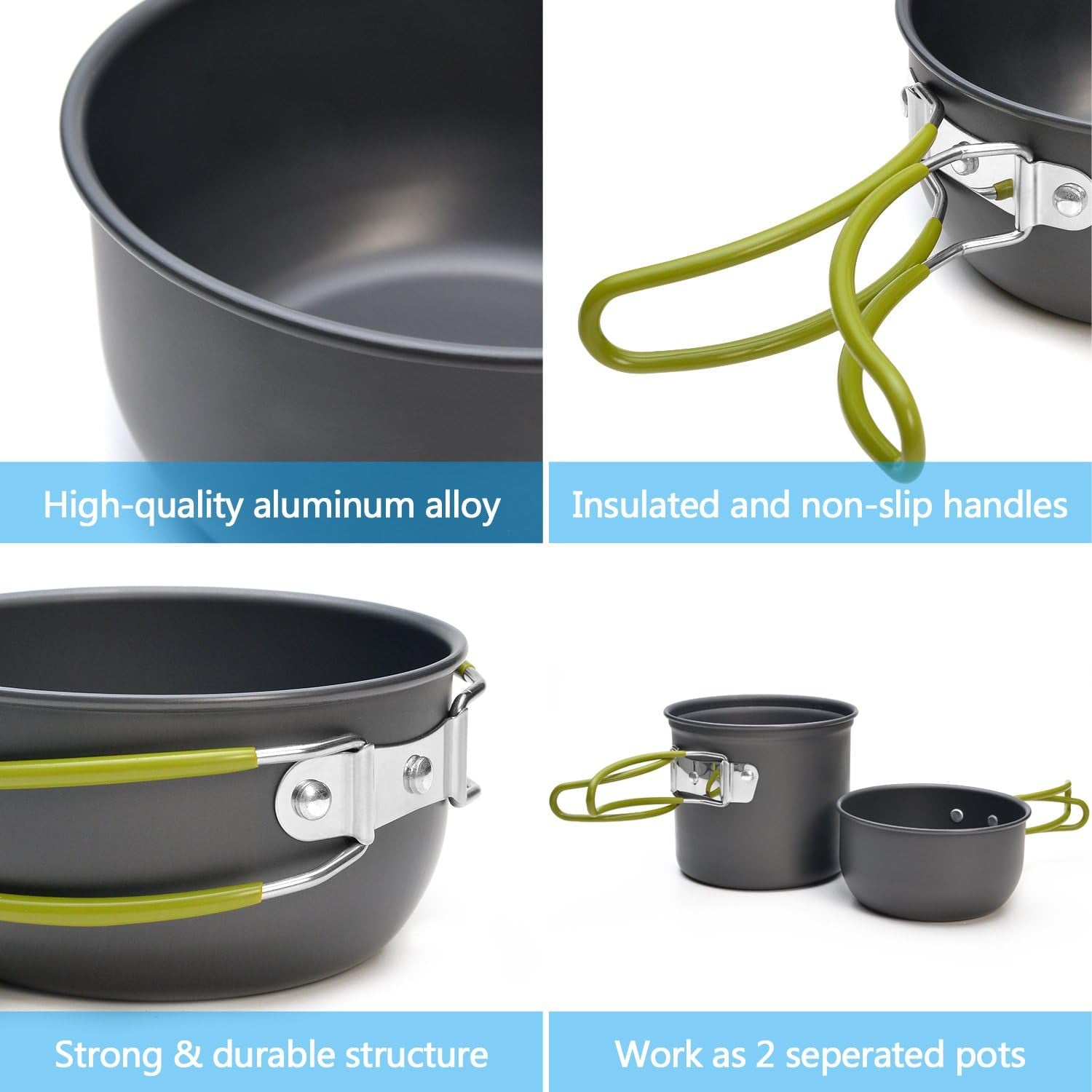 Camping Cookware Stove Set with 1.2L/0.6L Pots and Protable Stove | Stainless Steel Cup, Tank Bracket, Carabiner, Canister Stand Tripod, Fork Spoon Knive Kit for Backpacking Hiking Picnic