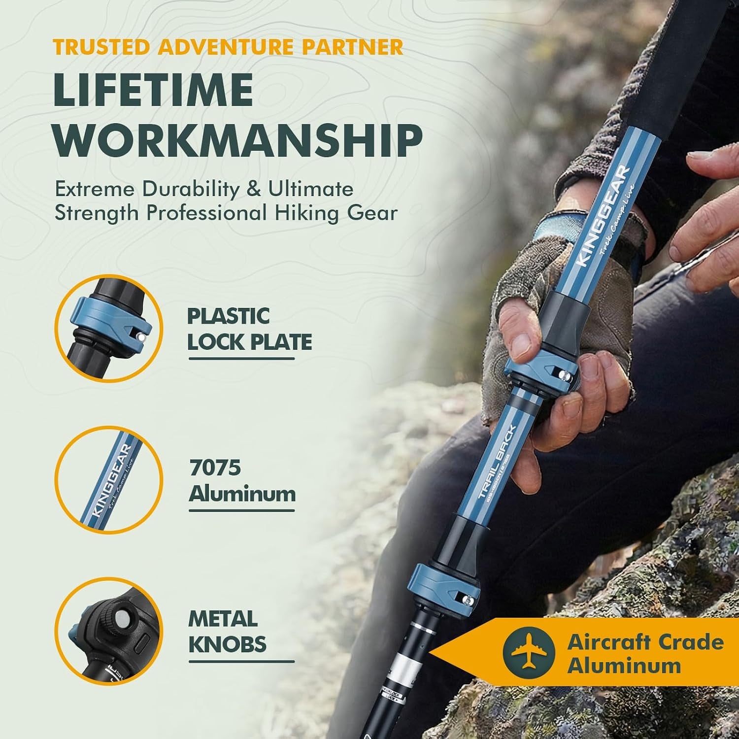 Hiking Poles 9.7Oz 7075 Aluminum Adjustable 2-Pack | Folds 17.3", Adj 31-51", EVA Grip, Flip Lock, Decompression Strap, Lightweight, for Hiking Travel Men Women