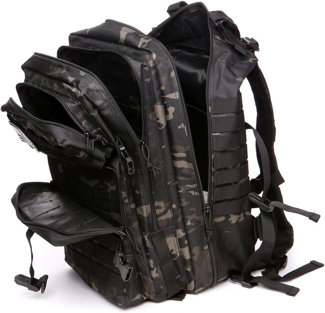 50L Sturdy Nylon Waterproof Fishing Hunting Backpack Outdoor Military Rucksacks Tactical Sports Camping Hiking (Camo Black)